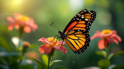 Fototapeta premium Graceful Tropical Butterfly in a Colorful Garden