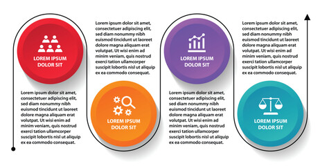 4 steps infographic template with 4 options. Flowchart that can be used for business report, data visualization and presentation. Timeline infographic elements vector illustration.