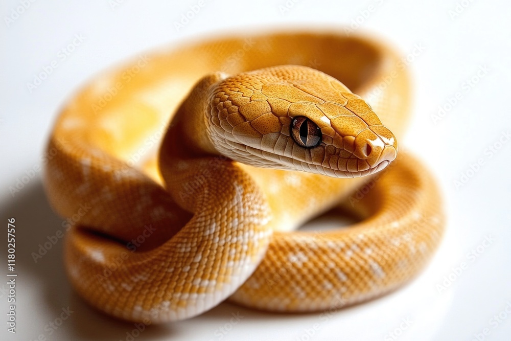 Poster a close-up shot of a snake's head on a white background, ideal for use in editorial or educational c