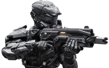 High Tech Soldier Equipped with Cutting Edge Armor and Weaponry Isolated on Transparent Background PNG