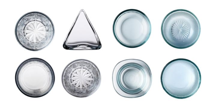 Various Transparent Glassware on Black Background