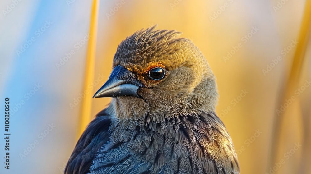 Poster a close-up shot of a bird's face with a blurred background