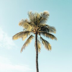 A single palm tree standing tall on a lush green meadow, perfect for landscape or nature photography