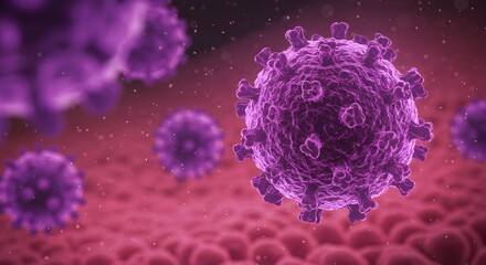 Microscopic virus closeup in vibrant purple tone emphasizing infection spread and disease dynamics in healthcare virology research