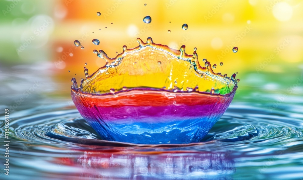 Poster Colorful, abstract image of a rainbow with a splash of water.