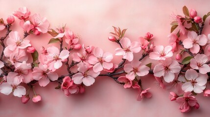 Obraz premium Cherry Blossom Flower Branch Border Frame for Spring Decorations