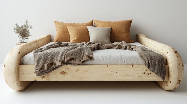 Children's Wooden Bed on White Background for Kids Bedroom Decoration