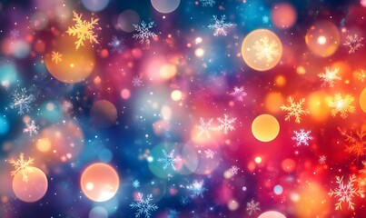 Abstract Vector Design Featuring Snowflakes, Circles, and Vibrant Glows