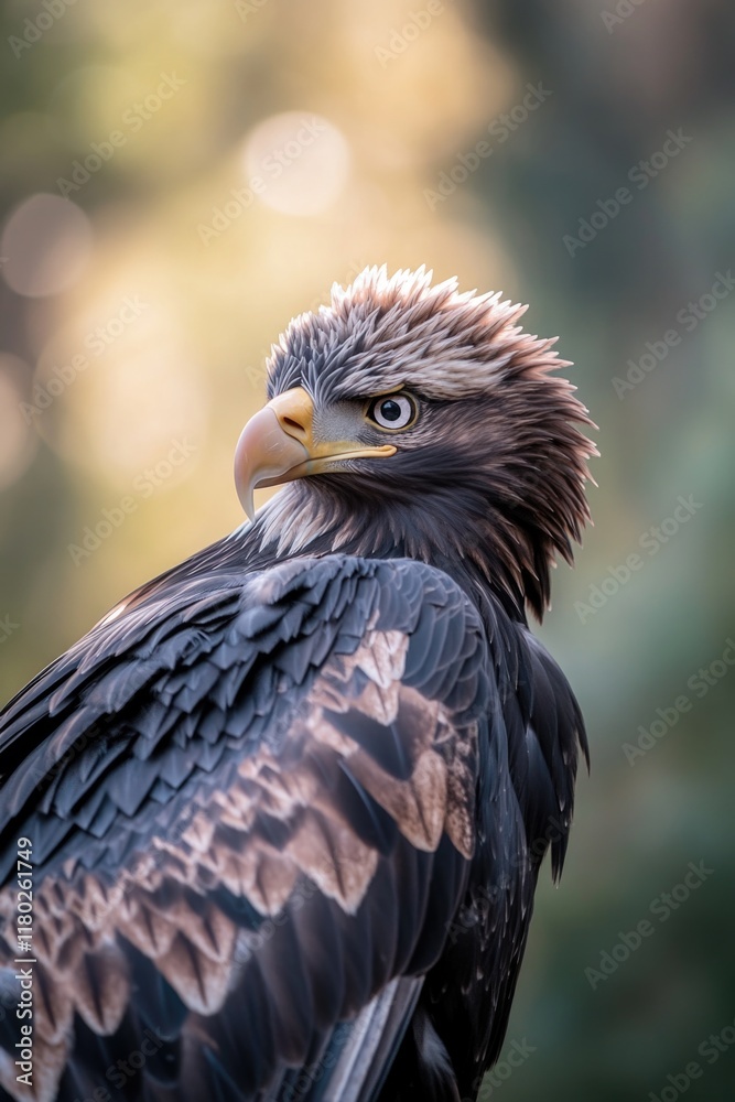 Poster close-up shot of a bird of prey's face and beak, with sharp details