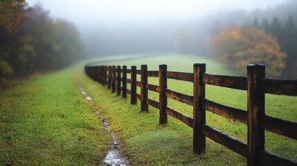Obraz premium Rural Fence with Wire Line for Agricultural or Landscape Use