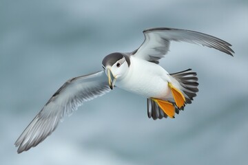 Obraz premium A seagull flying with a caught fish in its beak, ready to enjoy its meal