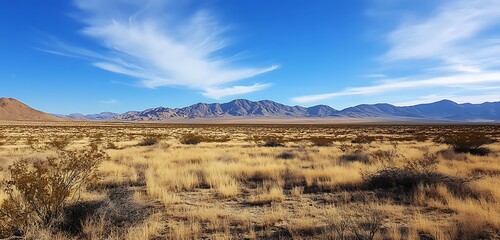 Naklejka premium scenic desert landscape with golden grasses and mountains