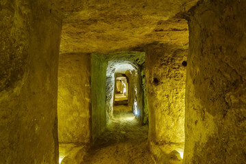 Panorama of ancient tunnels in underground city of Ouyi in Nushabad, Iran (near Kashan). City built in Sassanid period during 3-7 centuries CE.