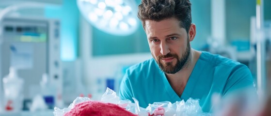 Surgeon examining organ in operating room