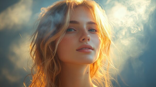 Woman in sunlight with dreamy expression