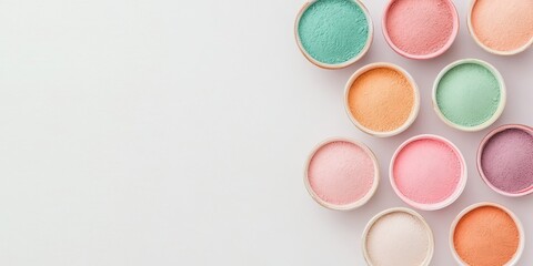 Fototapeta premium Pastel Holi Powder Bowls on Minimalistic White Background 4