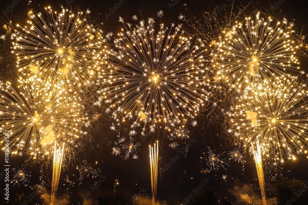 Poster A colorful display of fireworks exploding in the night sky