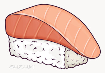 Nigiri sushi with sea bass. Traditional Japanese food. Isolated vector illustration

