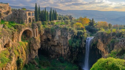 Majestic Waterfall Cascading Down a Rocky Cliff