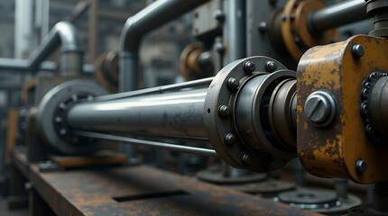 Industrial Machinery Close-Up: Rusty Pipes and Metallic Components