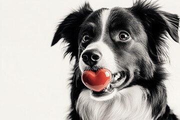 Fototapeta premium Black and White Dog with Red Ball