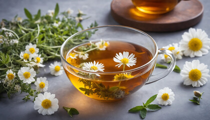 herbal tea with chamomile flowers
