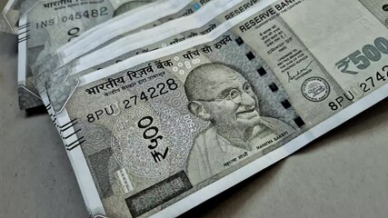 close up of new 500 rupees Indian currencies background.