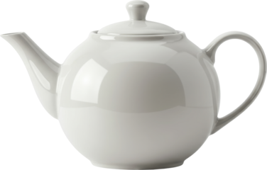 White teapot, tea drink container, pitcher, for pouring fresh liquid hot tea, isolate transparent png