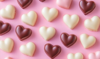 Obraz premium Cute bite-sized chocolate hearts for a sweet Valentine's Day treat.