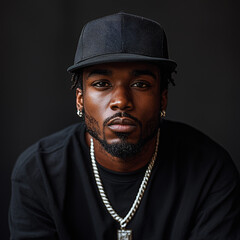 Obraz premium Portrait of a stylish man wearing a cap and chain necklace