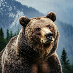 Obraz premium A brown bear stands on a lush green field, offering a serene and natural setting