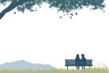 Obraz premium A couple is sitting on a bench in a park