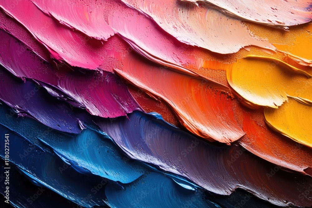 Poster close up view of a colorful abstract painting with vibrant hues and textured brushstrokes