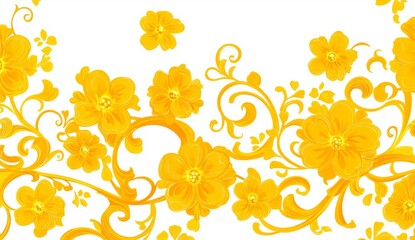 Floral design with seamless white and golden accents. Modern graphic background. Suitable for fabric, wallpaper, and packaging.