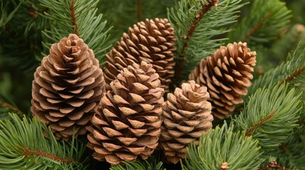 Fototapeta premium Pine cones nestled in a Christmas tree