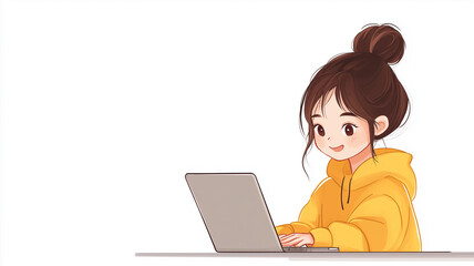 黄色いパーカーを着たチビキャラ風の女の子のイラスト