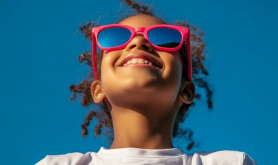Fototapeta premium Disabled girl having fun outside on a sunny day wearing sunglasses.