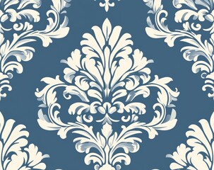 Floral design.Baroque-style vintage wallpaper.Modern seamless backdrop.White and gray decorative elements for fabric, wallpaper, and packaging.Elaborate Damask flower motif