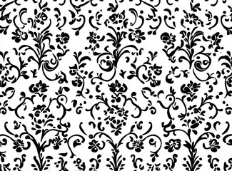 Floral motif. Wallpaper in baroque, damask style. Seamless modern background. Black and white ornamentation