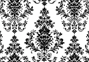 Seamless modern background with a Baroque aesthetic. White and gray floral motif. Graphic pattern ideal for fabric, wallpaper, and packaging. Ornate Damask floral ornament.