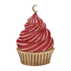 Red Cupcake: A swirled red frosting cupcake with a crescent moon topper. Great for elegant or themed illustrations.