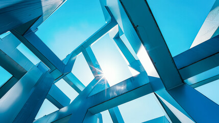 Obraz premium Blue sky with a few clouds and a building with a lot of windows.