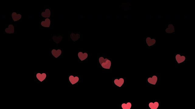 Falling red hearts for valentines day, romantic, wedding and love video. Only hearts layer available with Add transparency mode. Seamless loop on black background