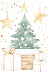 A charming PNG image depicting a Christmas tree nestled in a basket.