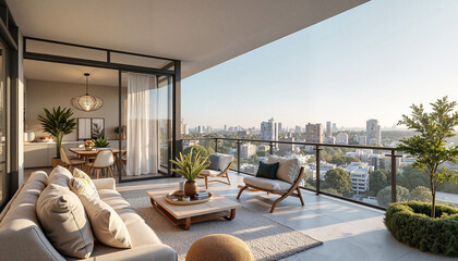 Obraz premium Modern balcony interior with city view