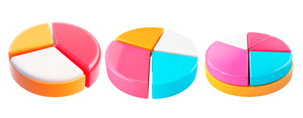 Set of 3d pie chart icon isolated on transparent background PNG