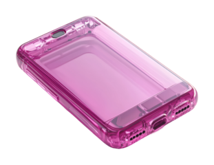 Stylish pink phone case on product minimalist setting high fidelity design isolated on transparent background png