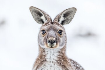 Fototapeta premium A close-up shot of a kangaroo standing in the snow, looking around