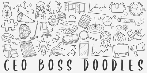 Boss Doodle Icons. Hand Made Line Art. Ceo Clipart Logotype Symbol Design.