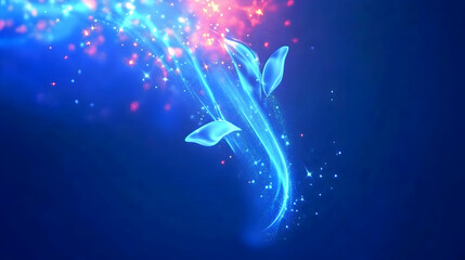 Fototapeta premium Glowing abstract floral design, energy flow, dark blue background, for digital art or website design.